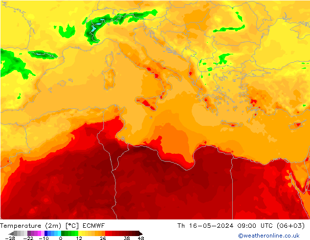 Temperatuurkaart (2m) ECMWF do 16.05.2024 09 UTC