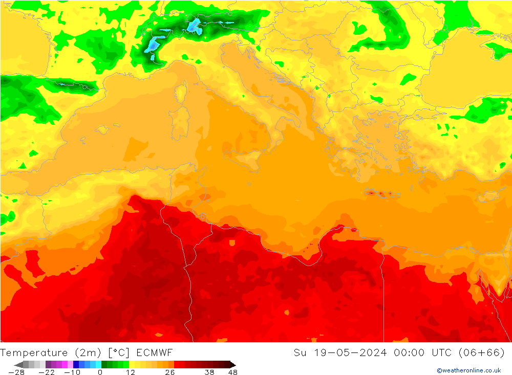 Sıcaklık Haritası (2m) ECMWF Paz 19.05.2024 00 UTC