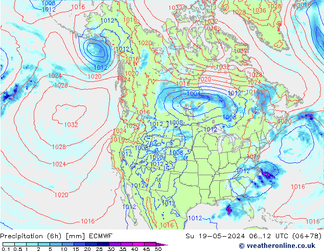 Z500/Rain (+SLP)/Z850 ECMWF Dom 19.05.2024 12 UTC