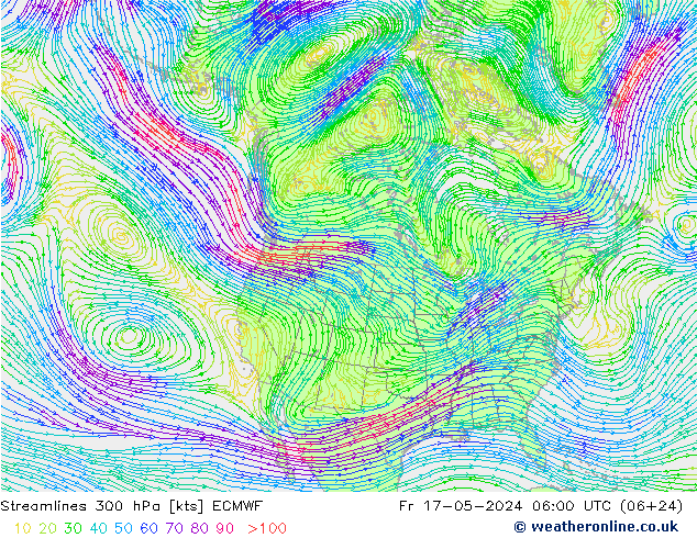 Línea de corriente 300 hPa ECMWF vie 17.05.2024 06 UTC