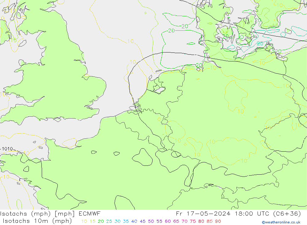 Isotachen (mph) ECMWF vr 17.05.2024 18 UTC