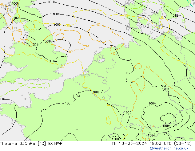 Theta-e 850hPa ECMWF Th 16.05.2024 18 UTC