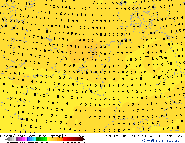 Z500/Rain (+SLP)/Z850 ECMWF Sa 18.05.2024 06 UTC