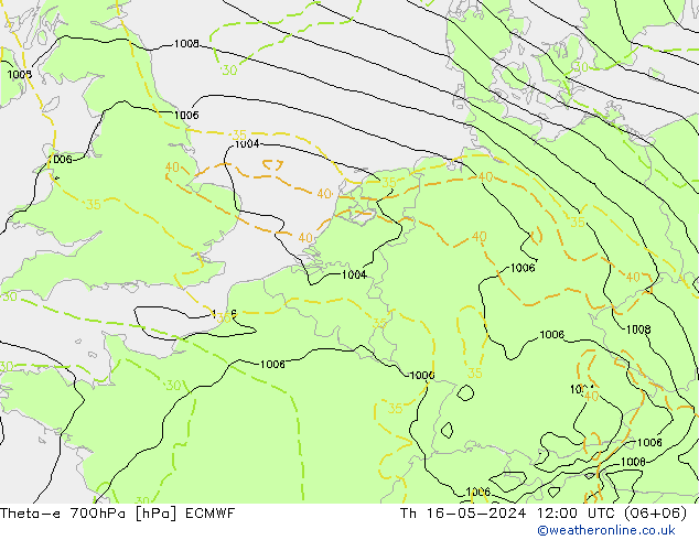 Theta-e 700hPa ECMWF 星期四 16.05.2024 12 UTC