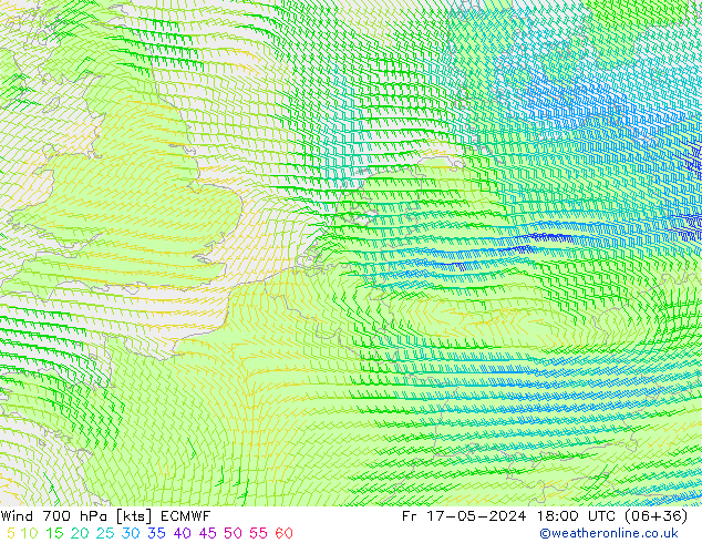 Wind 700 hPa ECMWF Fr 17.05.2024 18 UTC