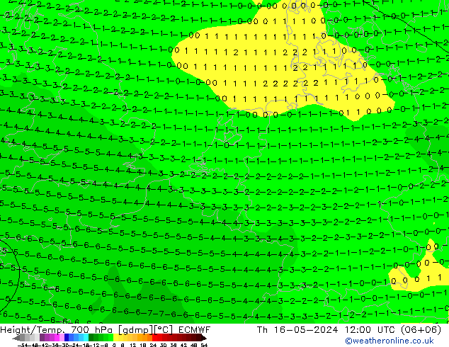 Height/Temp. 700 hPa ECMWF 星期四 16.05.2024 12 UTC