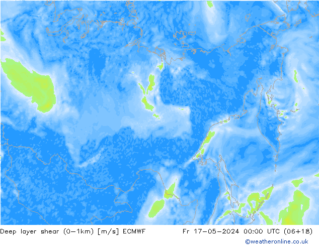 Deep layer shear (0-1km) ECMWF Fr 17.05.2024 00 UTC