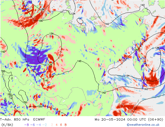 T-Adv. 850 hPa ECMWF lun 20.05.2024 00 UTC