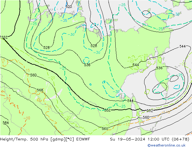 Z500/Rain (+SLP)/Z850 ECMWF Вс 19.05.2024 12 UTC