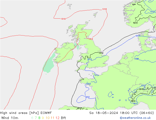 High wind areas ECMWF сб 18.05.2024 18 UTC