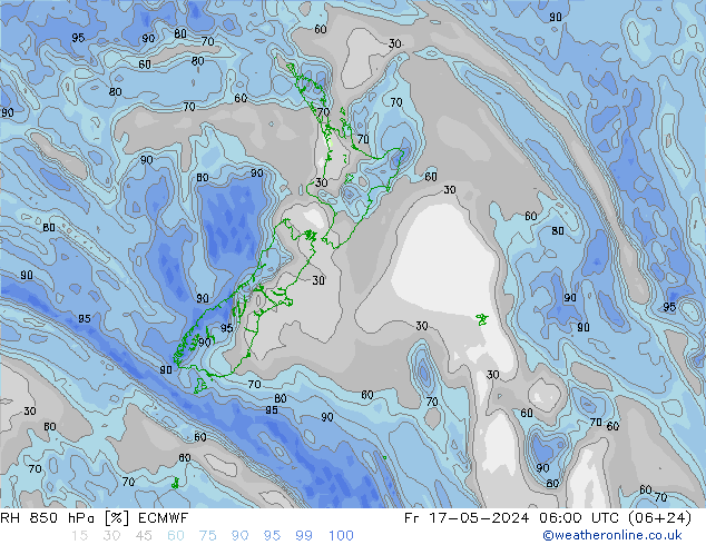 RH 850 гПа ECMWF пт 17.05.2024 06 UTC