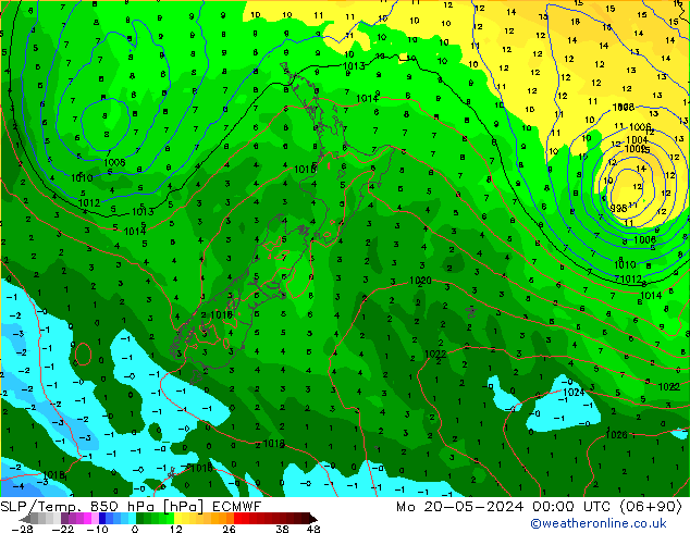 SLP/Temp. 850 hPa ECMWF Seg 20.05.2024 00 UTC