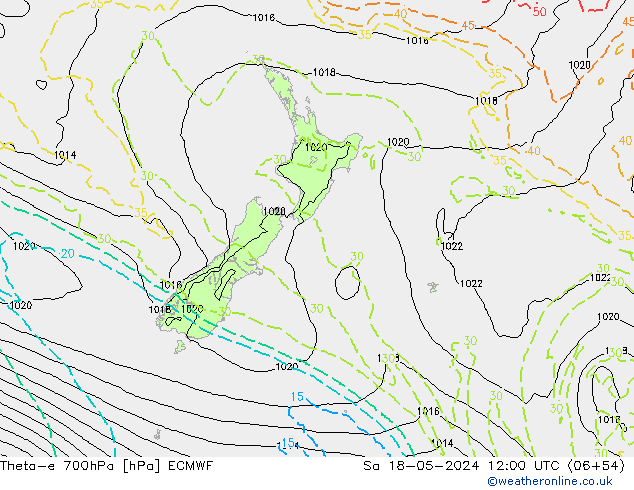 Theta-e 700hPa ECMWF Sa 18.05.2024 12 UTC