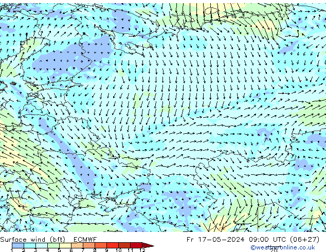 Surface wind (bft) ECMWF Fr 17.05.2024 09 UTC