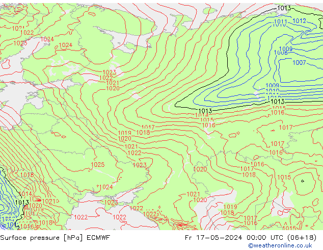 Pressione al suolo ECMWF ven 17.05.2024 00 UTC