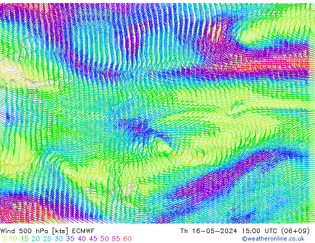 ветер 500 гПа ECMWF чт 16.05.2024 15 UTC