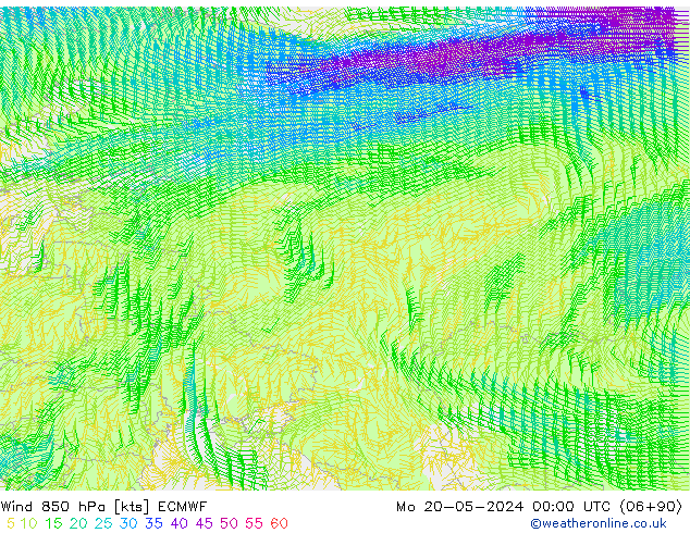 Wind 850 hPa ECMWF Po 20.05.2024 00 UTC