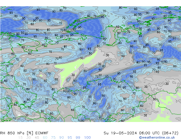 RH 850 гПа ECMWF Вс 19.05.2024 06 UTC