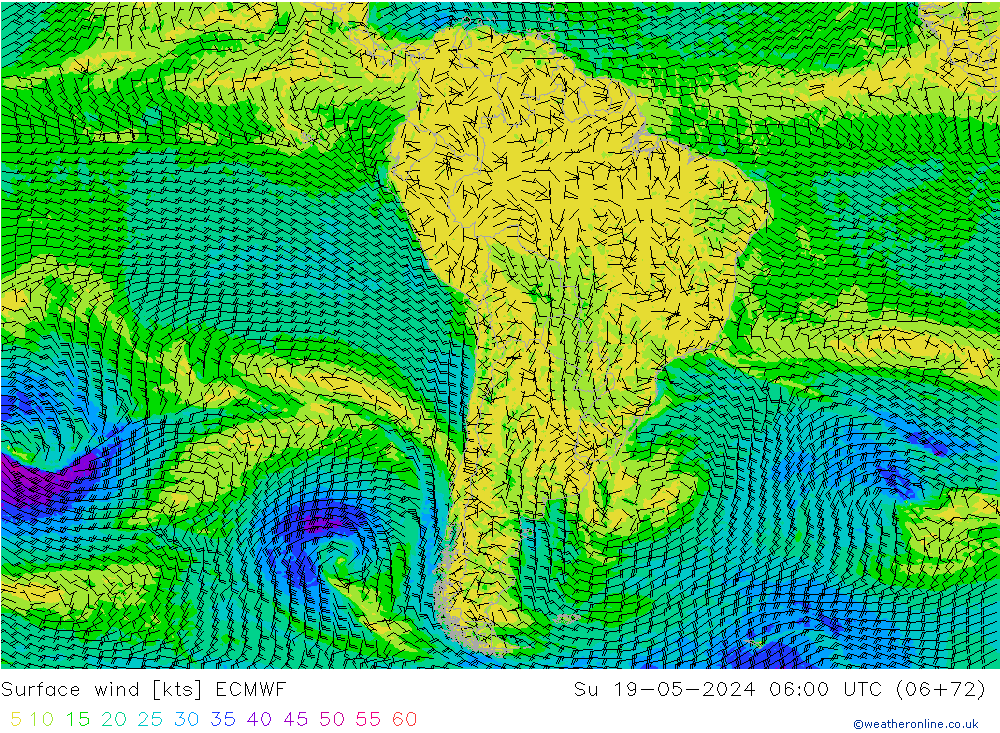 ветер 10 m ECMWF Вс 19.05.2024 06 UTC