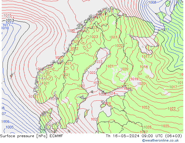 地面气压 ECMWF 星期四 16.05.2024 09 UTC
