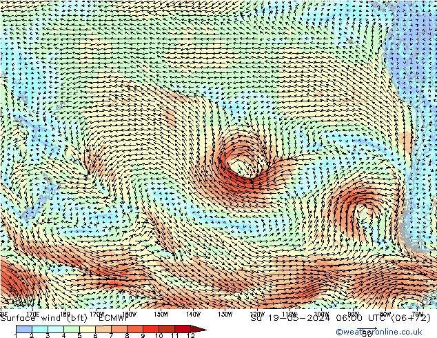 Surface wind (bft) ECMWF Su 19.05.2024 06 UTC