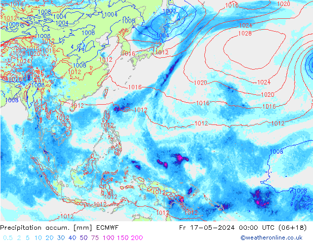 Precipitation accum. ECMWF Fr 17.05.2024 00 UTC