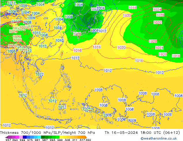 Dikte700-1000 hPa ECMWF do 16.05.2024 18 UTC