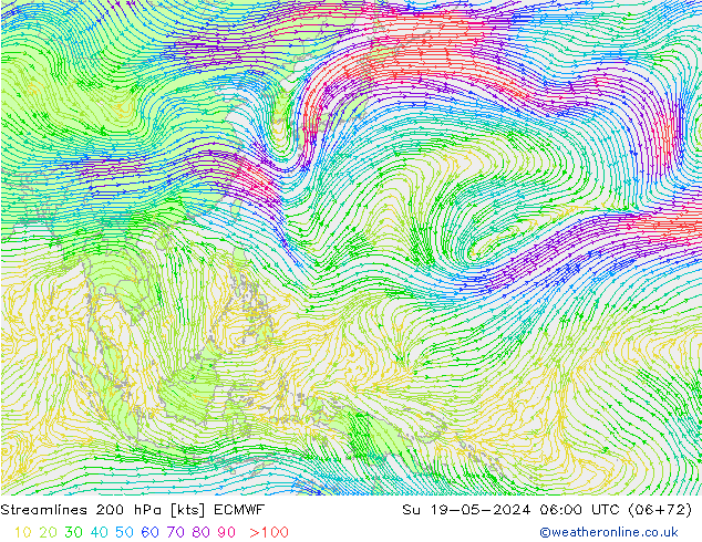 Streamlines 200 hPa ECMWF Su 19.05.2024 06 UTC