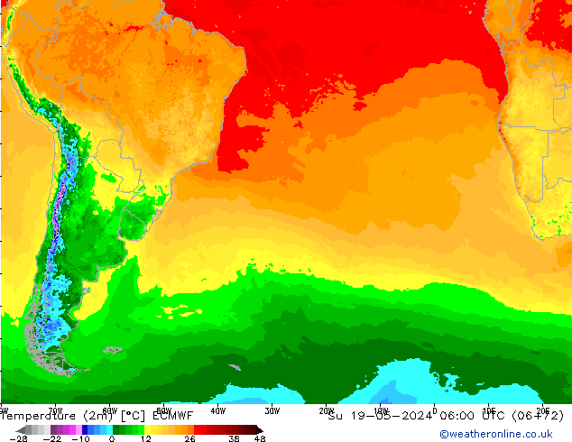 Temperatura (2m) ECMWF dom 19.05.2024 06 UTC