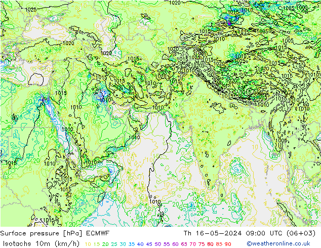 10米等风速线 (kph) ECMWF 星期四 16.05.2024 09 UTC