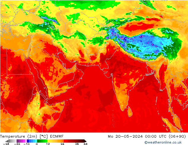 mapa temperatury (2m) ECMWF pon. 20.05.2024 00 UTC