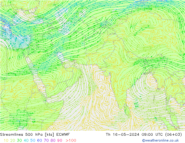 风 500 hPa ECMWF 星期四 16.05.2024 09 UTC
