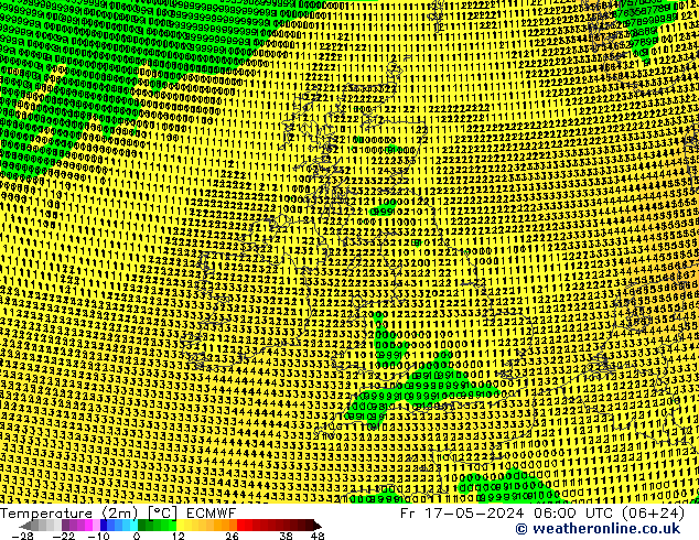 Temperatuurkaart (2m) ECMWF vr 17.05.2024 06 UTC