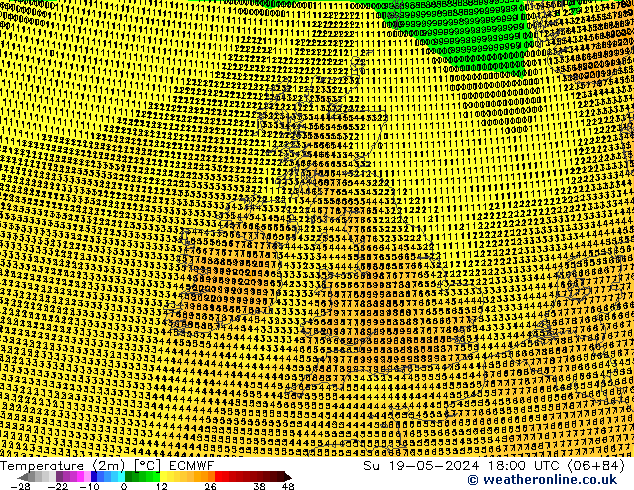 Temperature (2m) ECMWF Su 19.05.2024 18 UTC