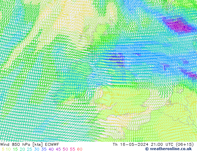 Wind 850 hPa ECMWF Th 16.05.2024 21 UTC