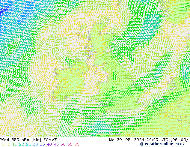 Vento 850 hPa ECMWF Seg 20.05.2024 00 UTC