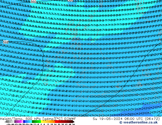 Height/Temp. 500 hPa ECMWF Dom 19.05.2024 06 UTC