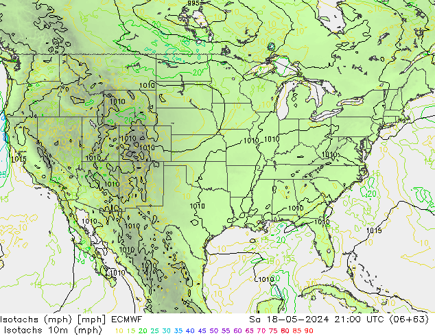 Isotachs (mph) ECMWF Sa 18.05.2024 21 UTC