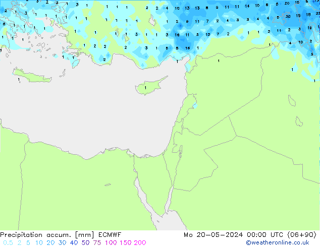 Precipitation accum. ECMWF пн 20.05.2024 00 UTC