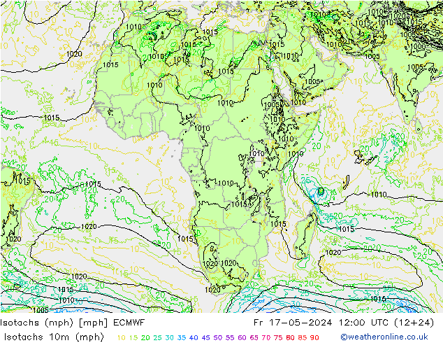 Isotachs (mph) ECMWF Sex 17.05.2024 12 UTC