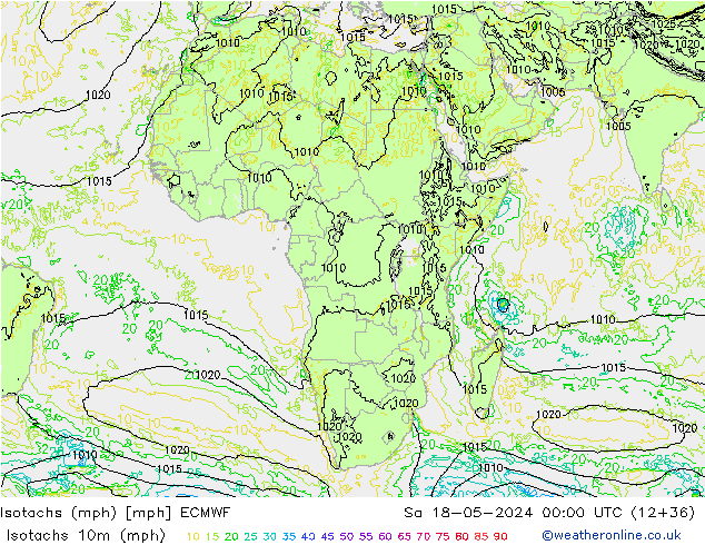 Isotaca (mph) ECMWF sáb 18.05.2024 00 UTC