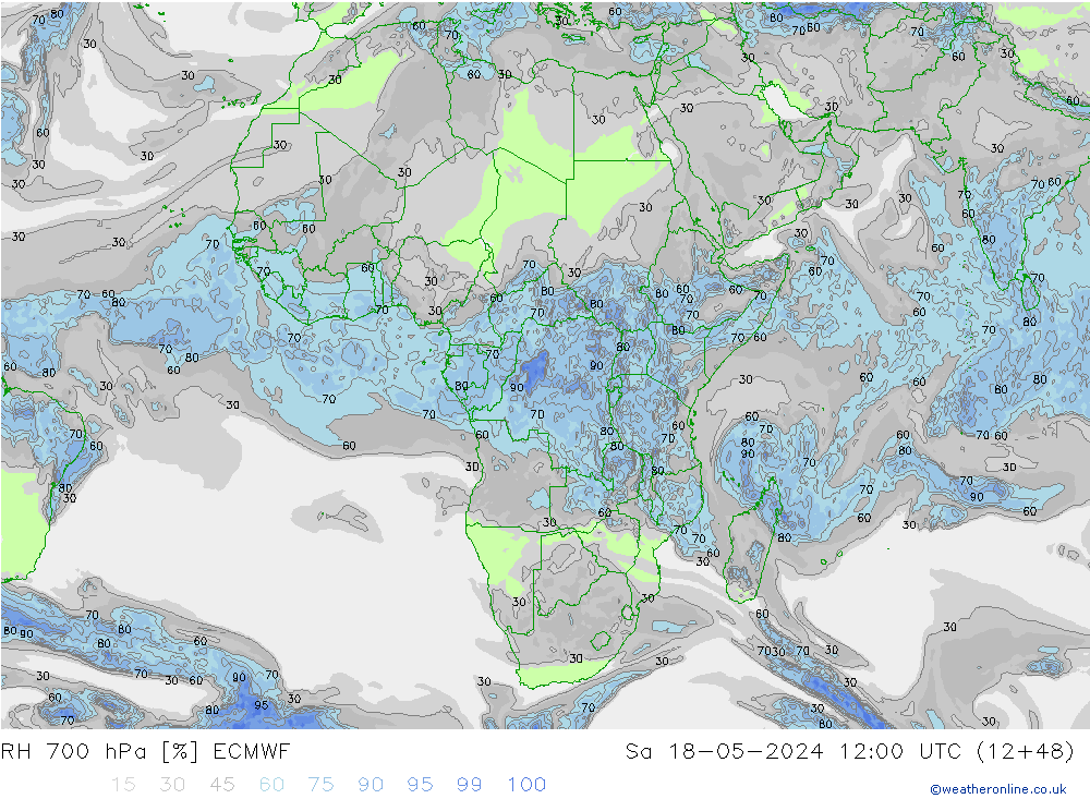 RH 700 гПа ECMWF сб 18.05.2024 12 UTC