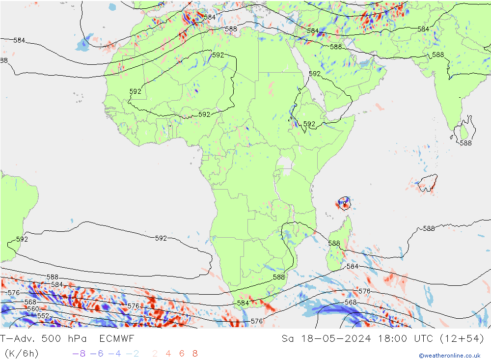 T-Adv. 500 hPa ECMWF sab 18.05.2024 18 UTC