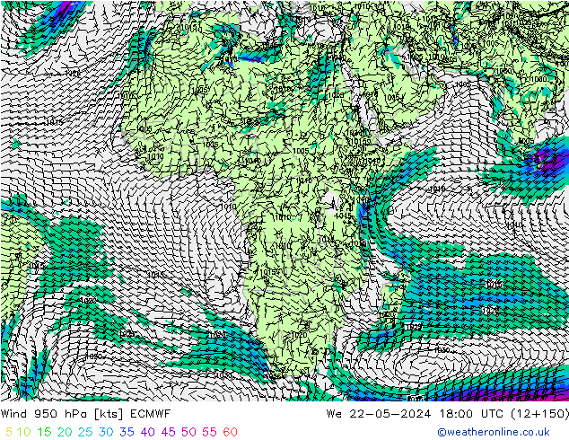 Rüzgar 950 hPa ECMWF Çar 22.05.2024 18 UTC