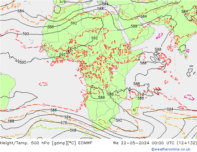 Z500/Rain (+SLP)/Z850 ECMWF mer 22.05.2024 00 UTC