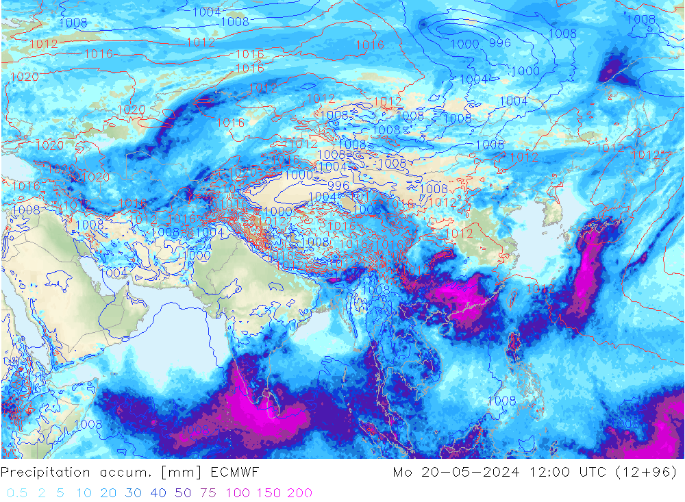Precipitation accum. ECMWF lun 20.05.2024 12 UTC