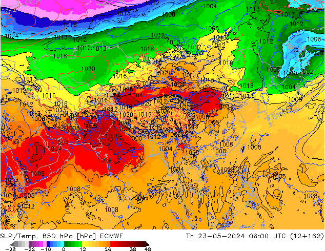 SLP/Temp. 850 hPa ECMWF Th 23.05.2024 06 UTC