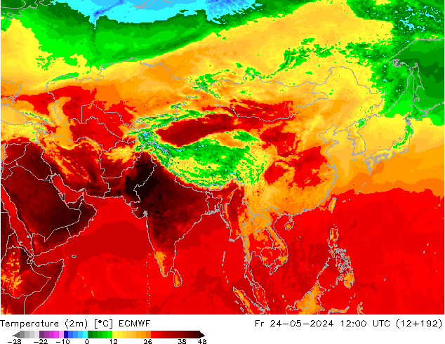 Temperatura (2m) ECMWF vie 24.05.2024 12 UTC
