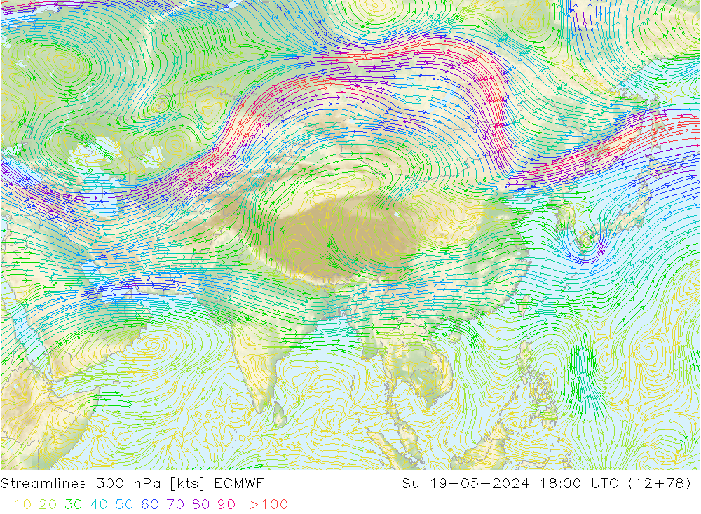Streamlines 300 hPa ECMWF Su 19.05.2024 18 UTC