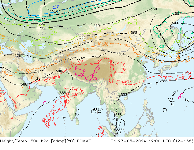 Z500/Rain (+SLP)/Z850 ECMWF Čt 23.05.2024 12 UTC